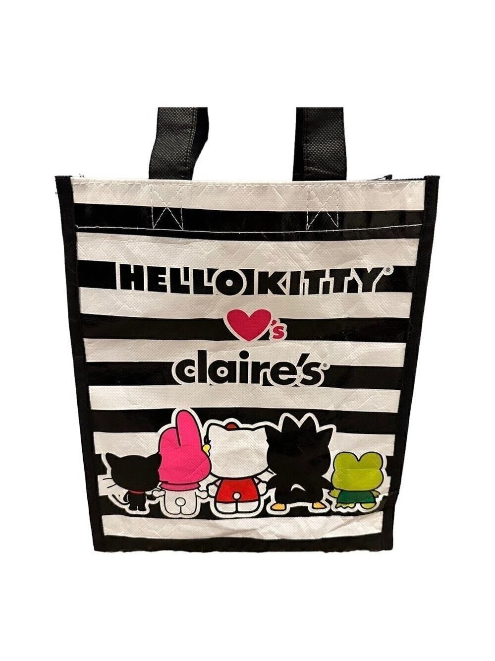 Hello Kitty 40th Anniversary Canvas Tote Loungefly Striped Black White 11" Bag